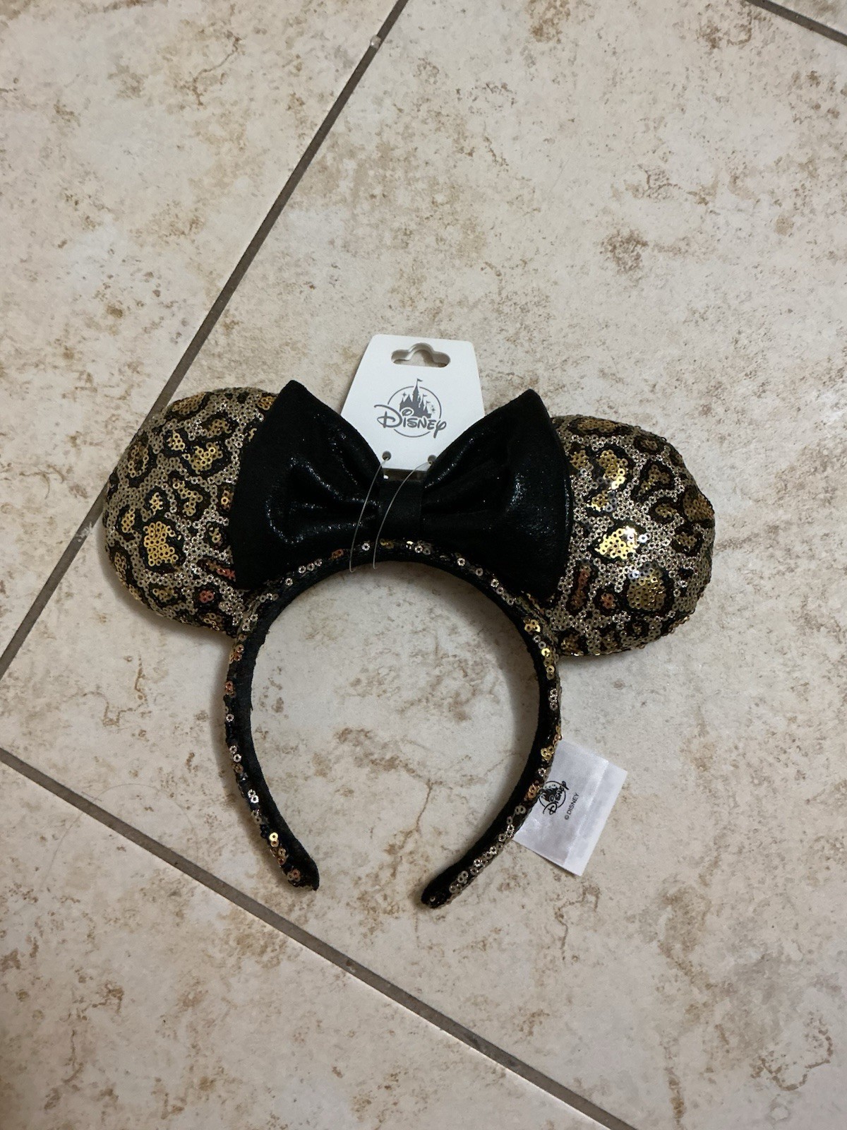Disney Park Animal Kingdom Leopard Animal Print Sequined Minnie Ears Headband
