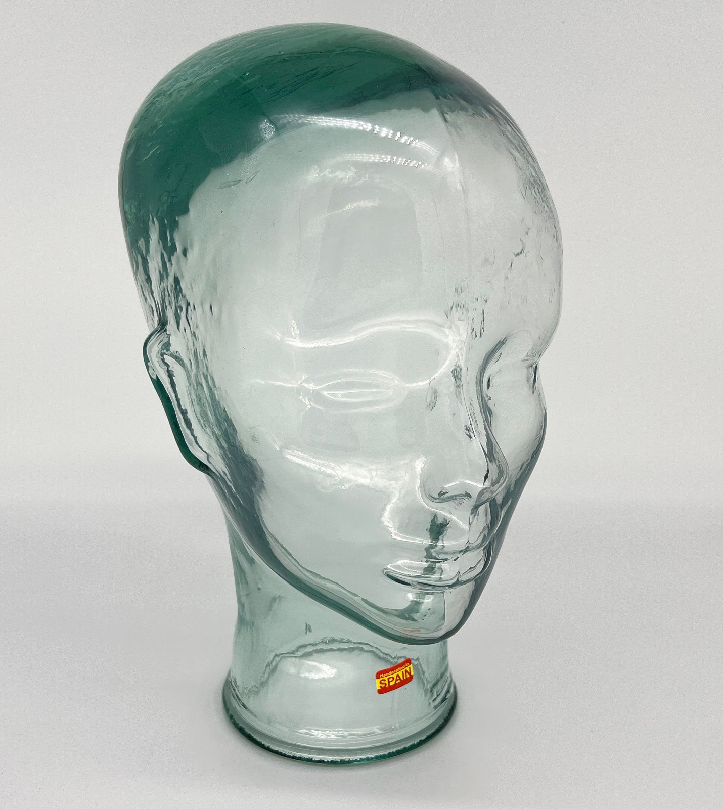 VTG. Hollow Clear Aqua Handblown Glass Spain Mannequin Head Hat Wig Display Form