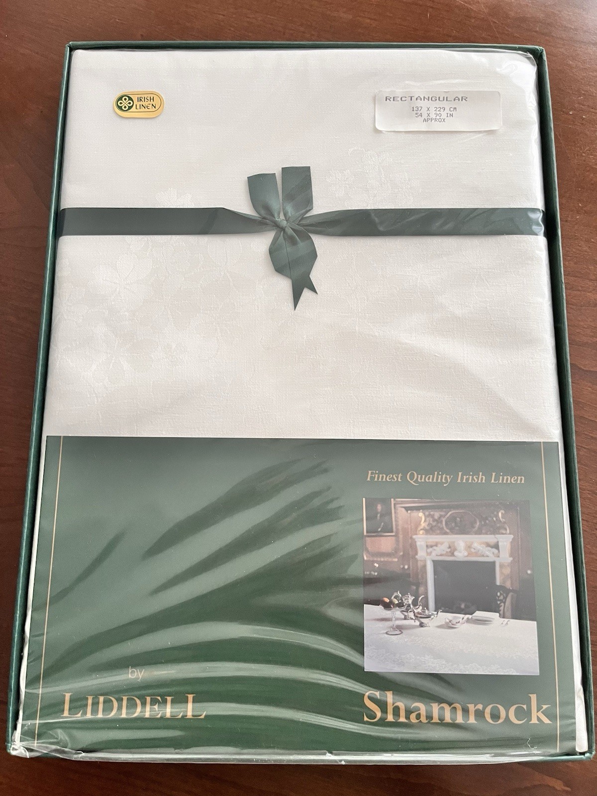 REDUCED NIB Ecru Irish Linen Damask SHAMROCK Tablecloth by LIDDELL 54x90