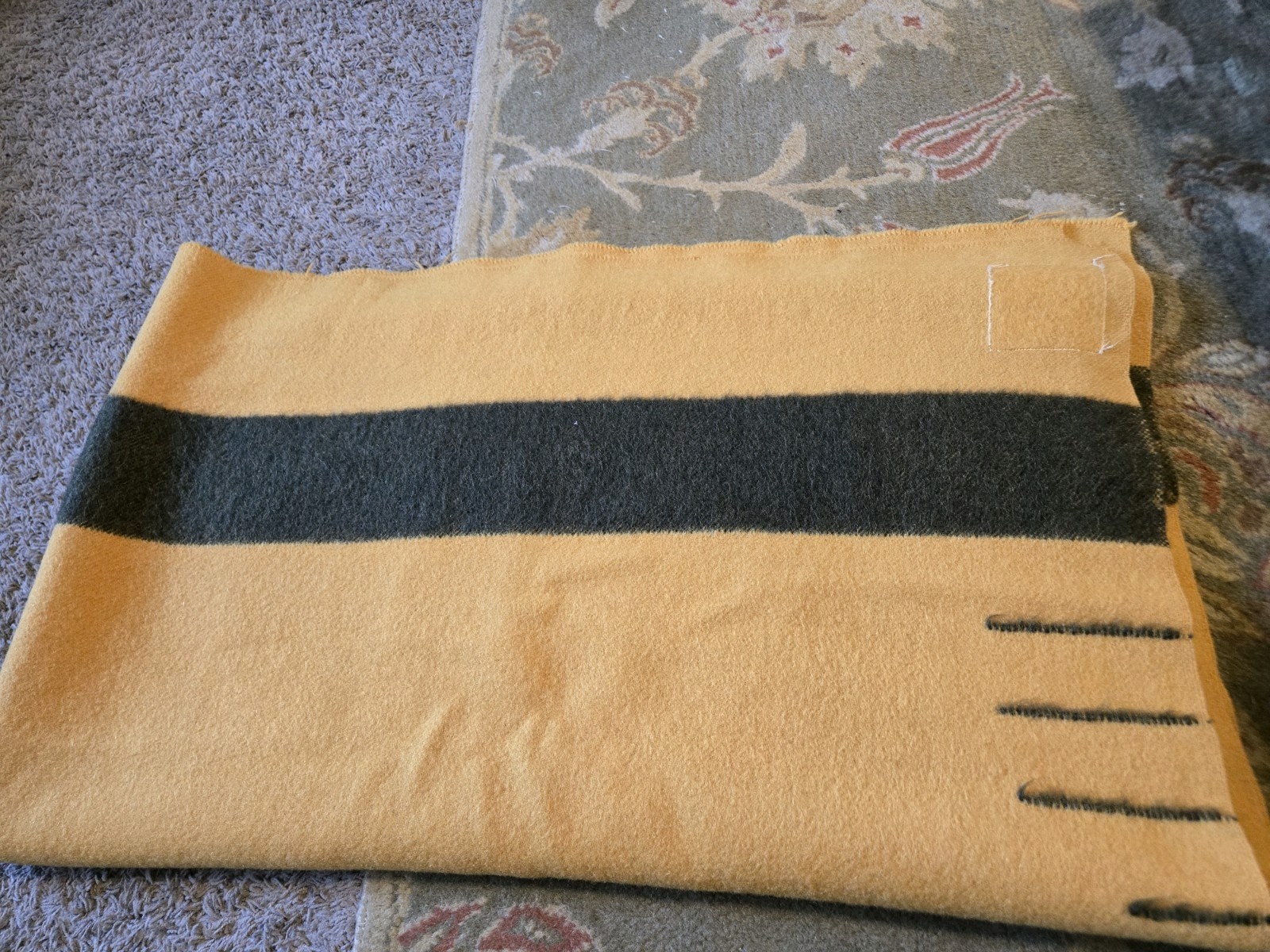 Hudson Bay Blanket Point Camel w/ Brown/green Stripe unique EXCELLENT CONDITION