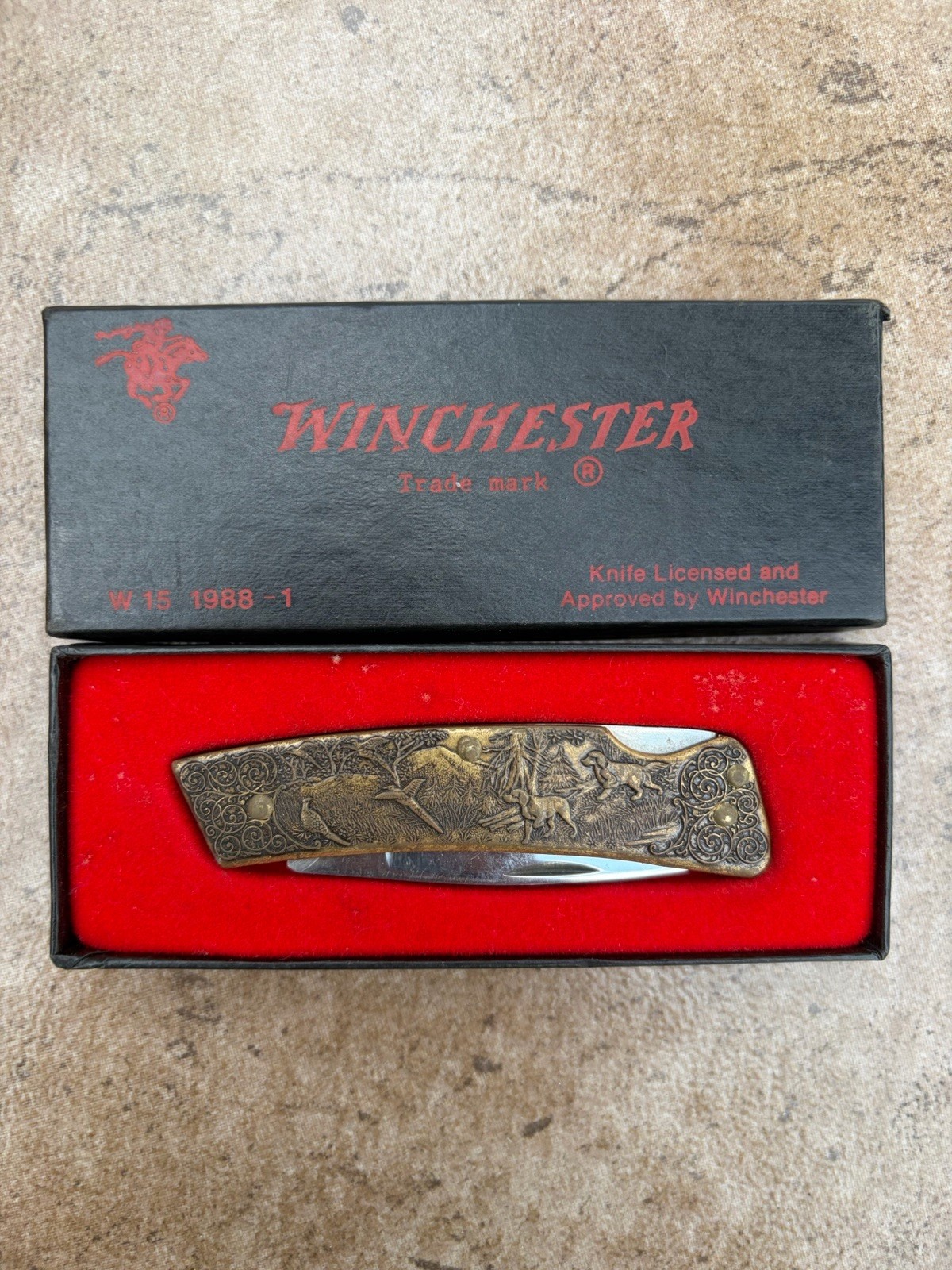 Winchester W15 1988-1 1988 Pocketknife Brass Handle SS Slipjoint Clip Point