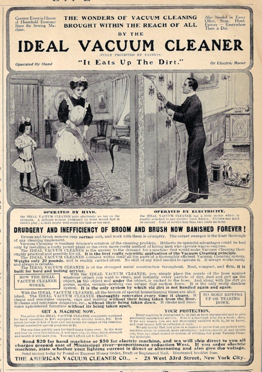 1908 IDEAL VACUUM CLEANER Print Ad ~ AMERICAN VACUUM CLEANER CO., N.Y.C.