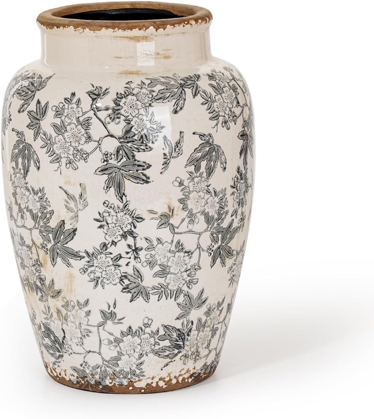 Ceramic Flower Vase, Vintage Gray Ice Cracked Glaze Porcelain Decor