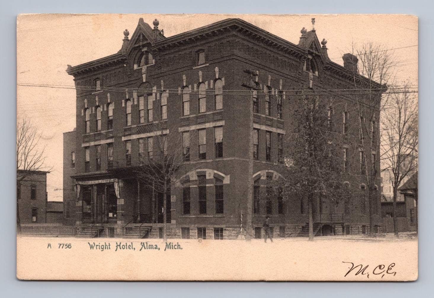 Hersey Antique Michigan Postcard ALMA Wright Hotel 1906 Bay City Undivided