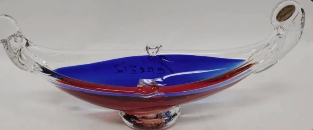Vintage Murano Sommerso Glass Gondola Bowl
