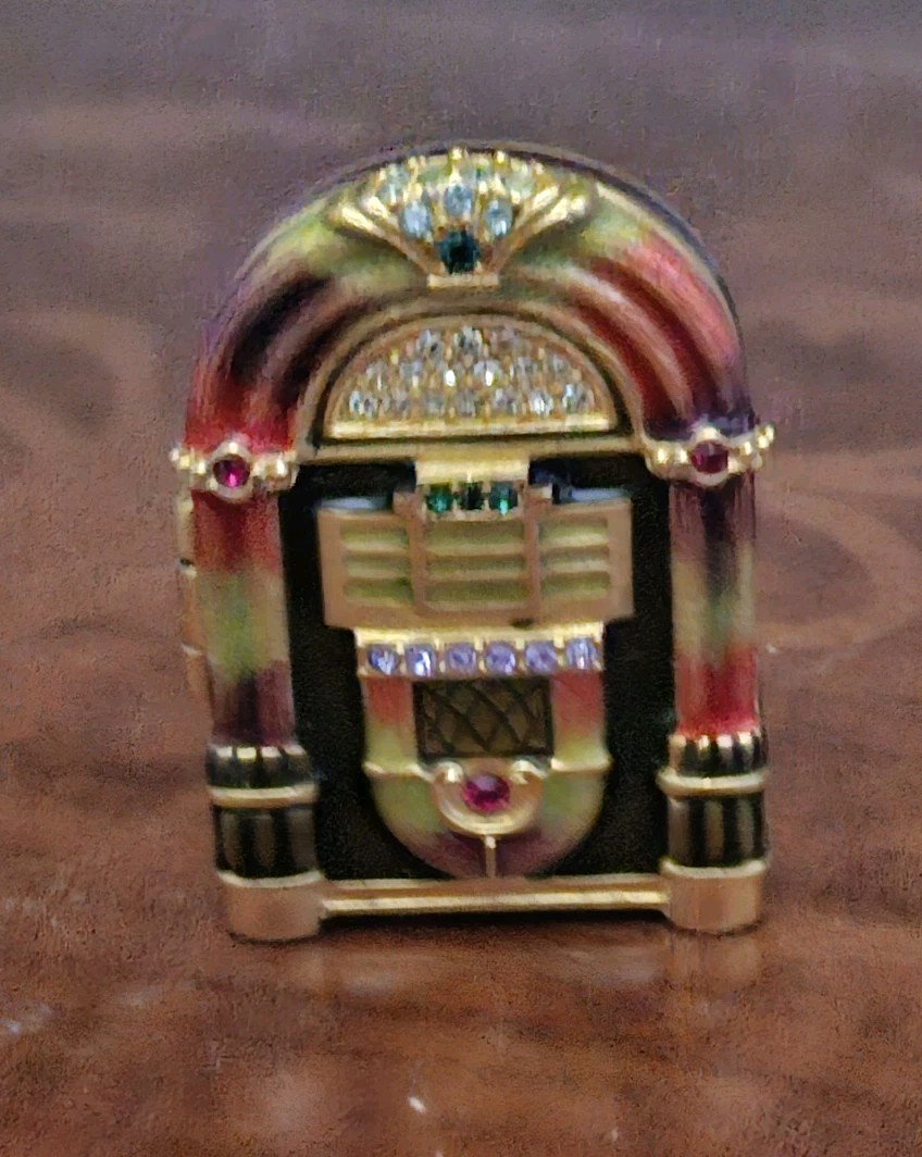 RARE JAY STRONGWATER ESTEE LAUDER VINTAGE JUKE MUSIC BOX CRYSTAL COMPACT BOX