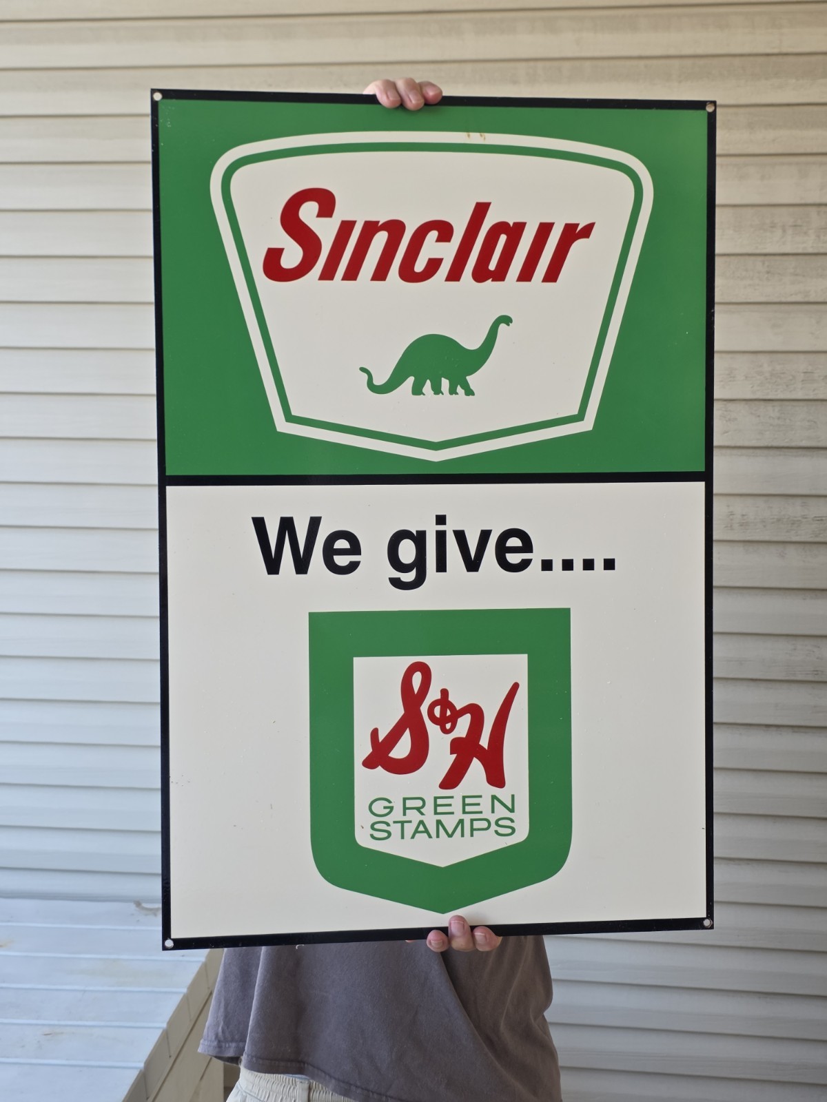 GIANT VINTAGE SINCLAIR GASOLINE PORCELAIN SIGN S & H GREEN STAMPS 30