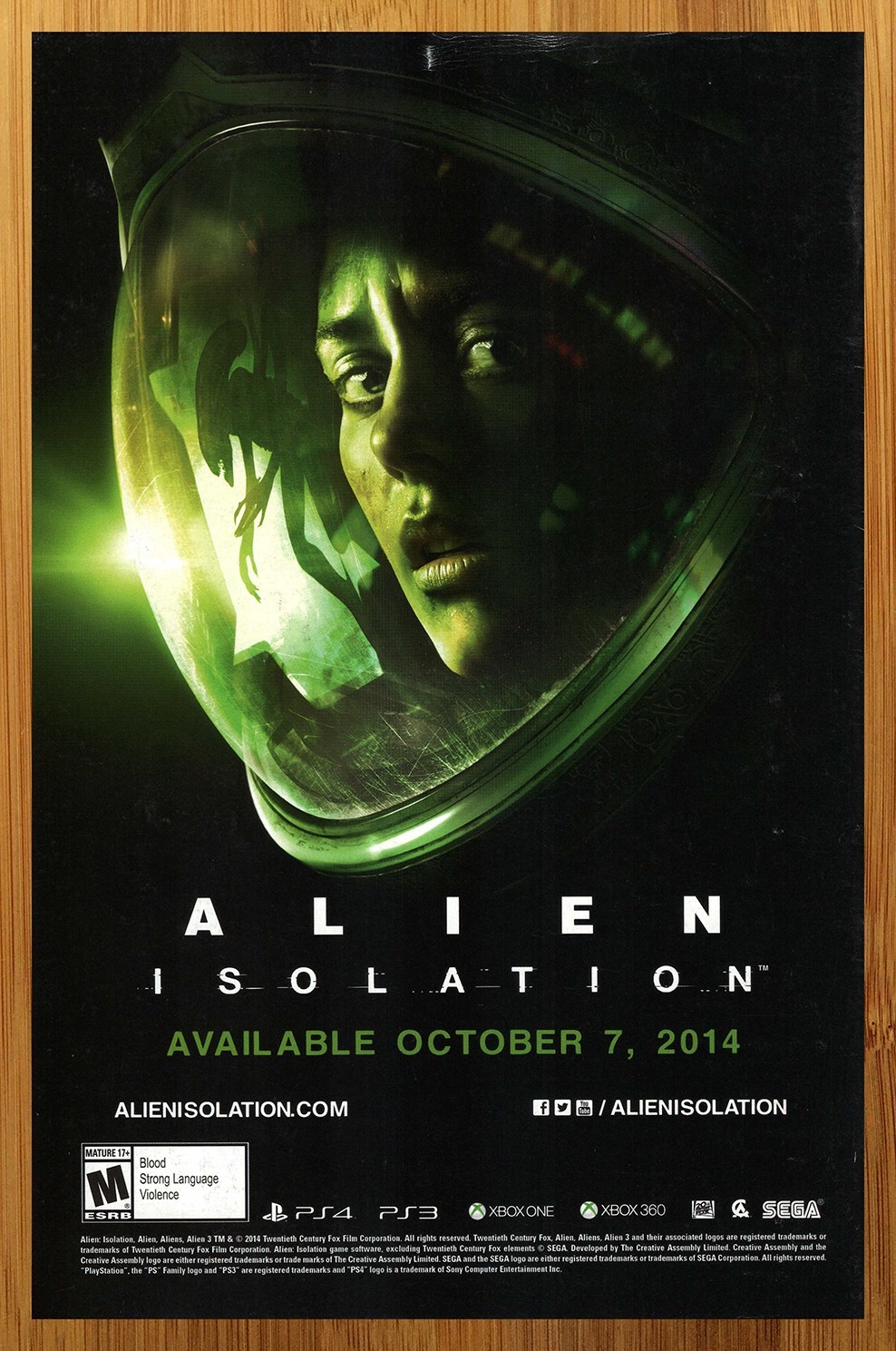 2014 Alien Isolation PS3 PS4 Xbox One 360 Print Ad/Poster Video Game Promo Art