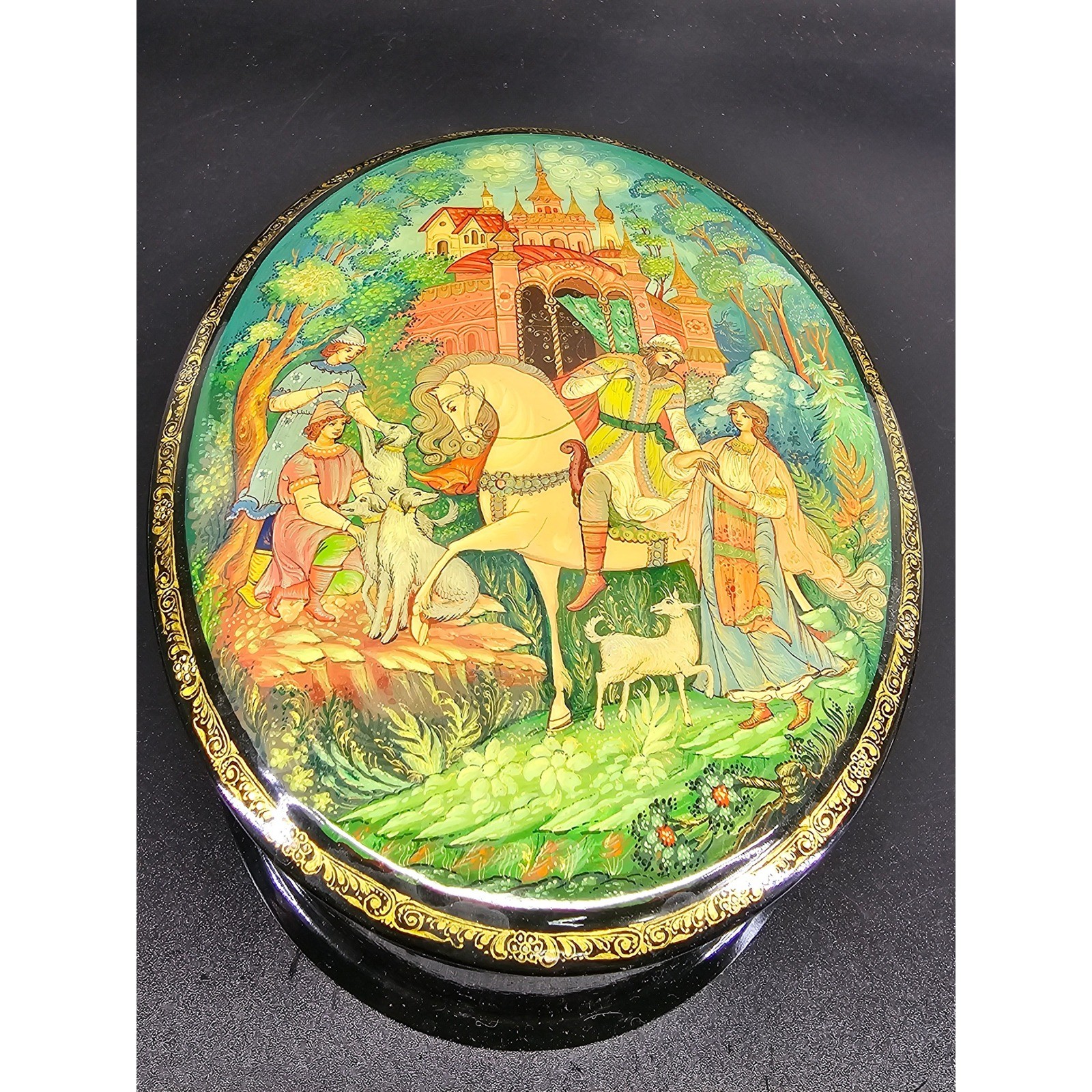 Lg Vintage Russian Lacquer Box Kholui Hand Painted Alyonushka & Ivanushka Signed