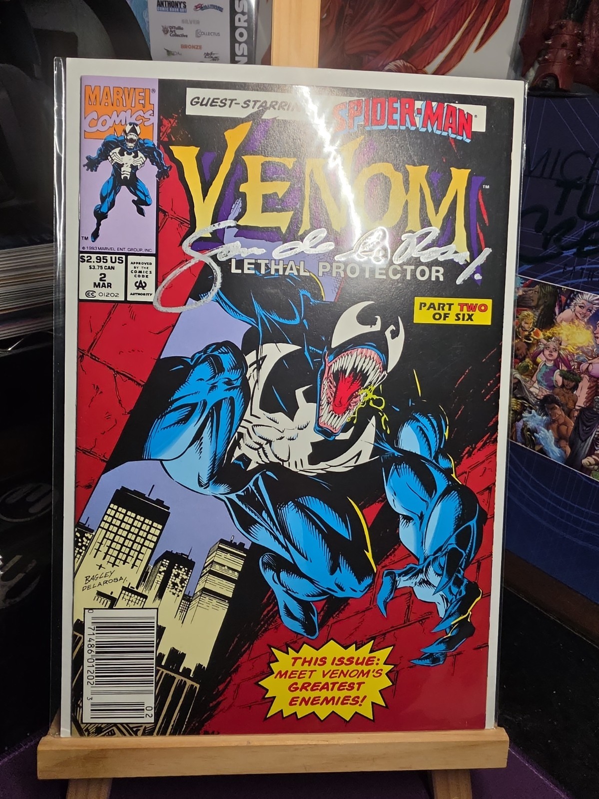 VENOM LETHAL PROTECTOR 2 SIGNED & COVER SAM DE LA ROSA COA MARK BAGLEY NEWSSTAND