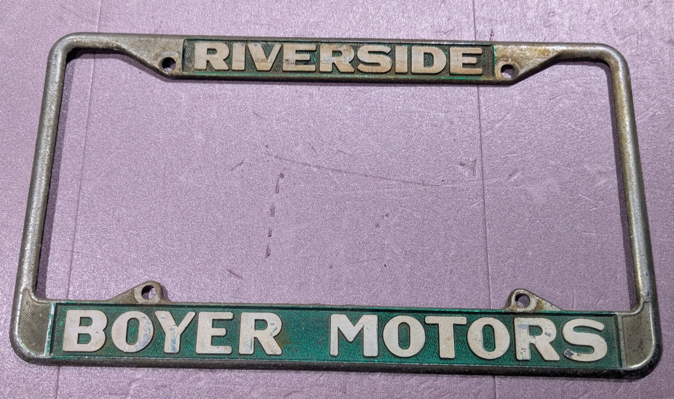 Vintage Metal Riverside California Boyer Motors Dealership License Plate Frame