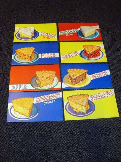 Circa 1940s Pie Cardboard Sign Set – 8 Flavors