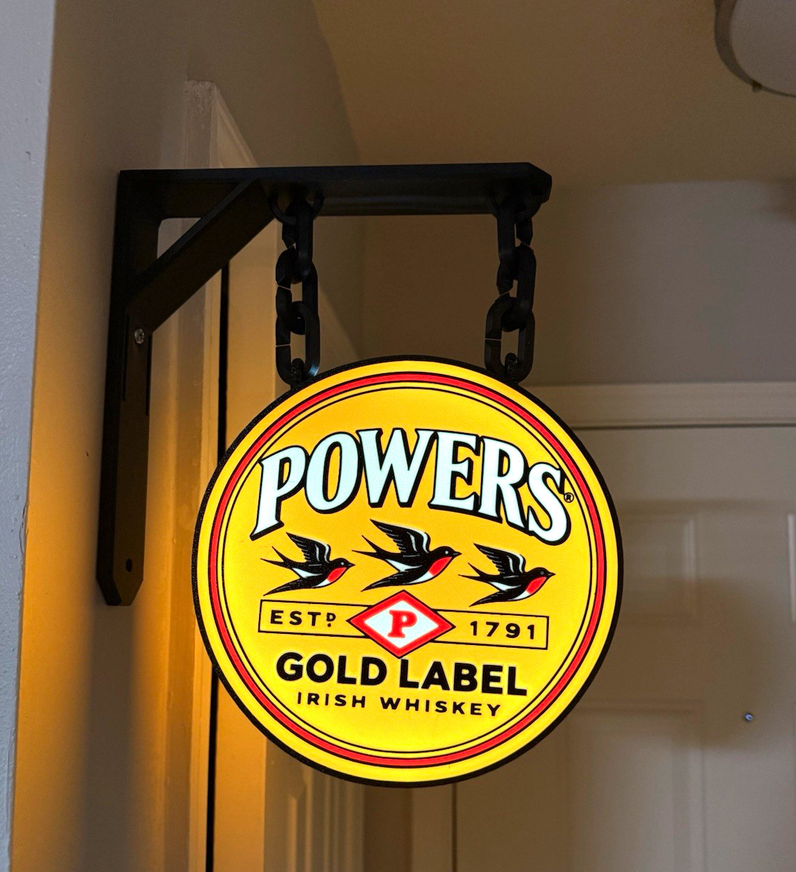 Powers Gold Label Irish Whisky Hanging Advertising Sign Estp 1791 Distillery Powers Gold Label Irish Whisky Hanging Advertising Sign Estp 1791 Distillery