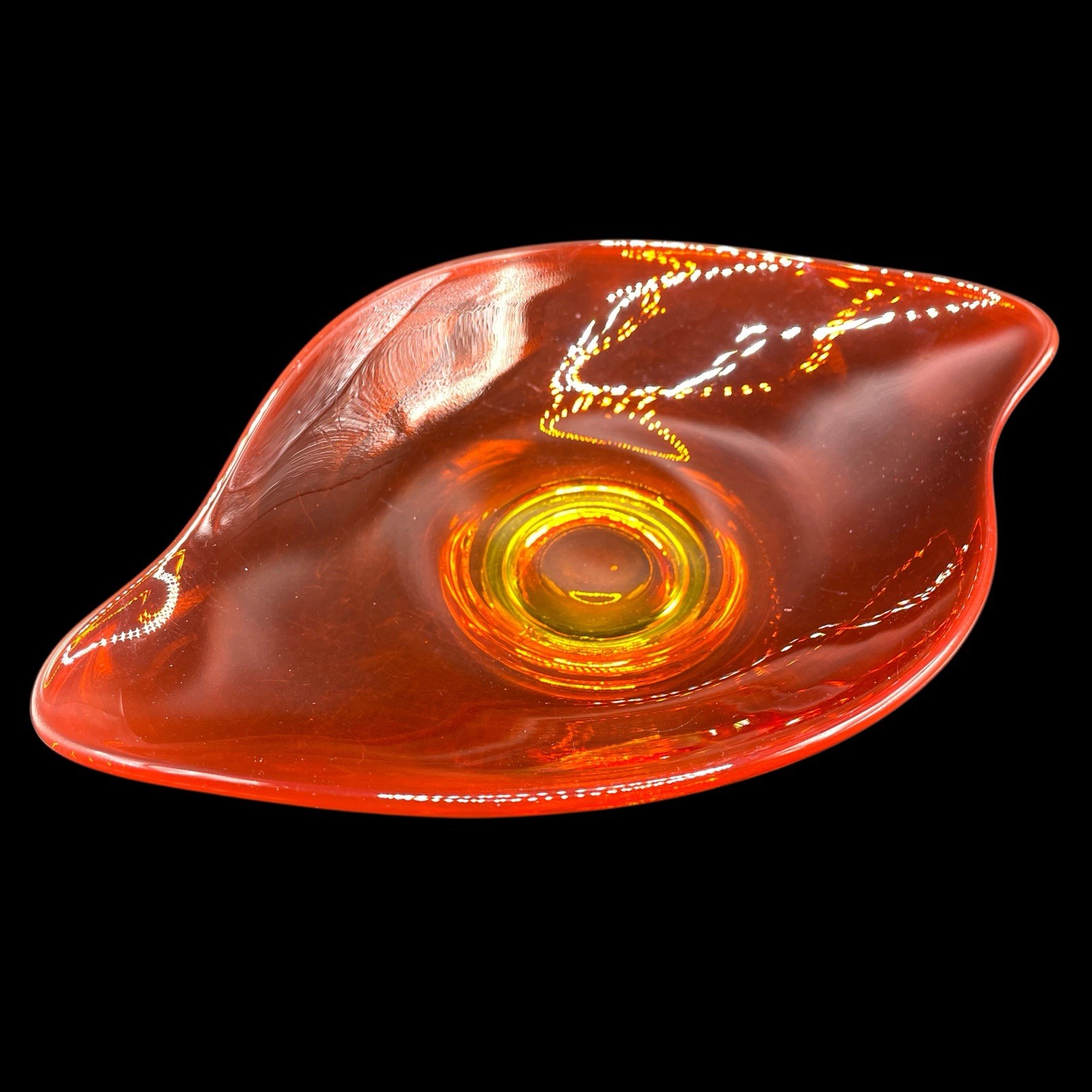 Viking Glass Trinket Dish MCM Persimmon Orange Yellow Base 9\ Viking Glass Trinket Dish MCM Persimmon Orange Yellow Base 9\
