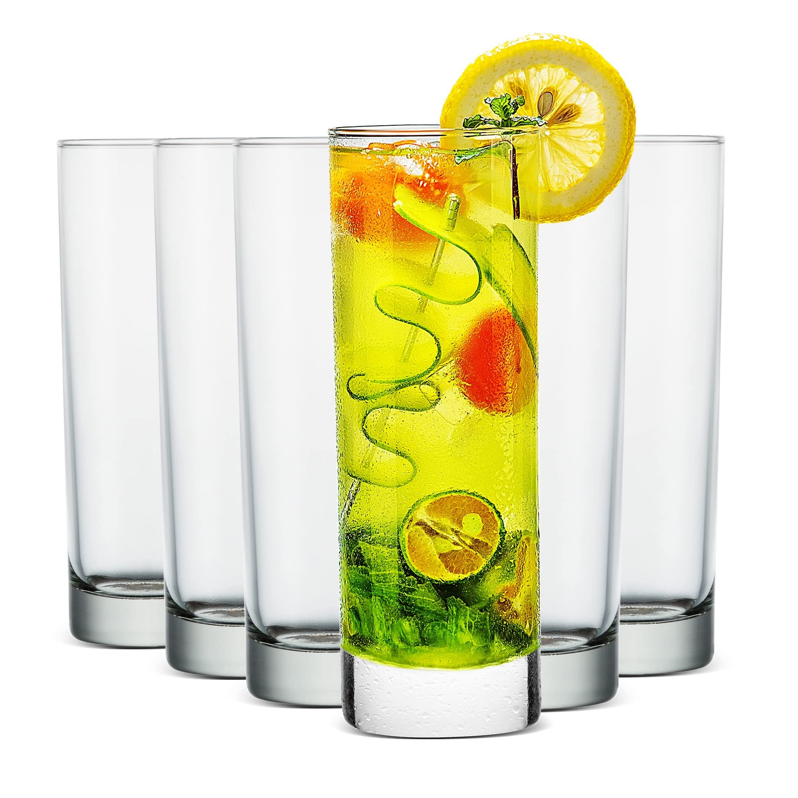 LUXU Premium Highball Drinking Glasses 6 Count (Pack of 1), Clear Crystal 