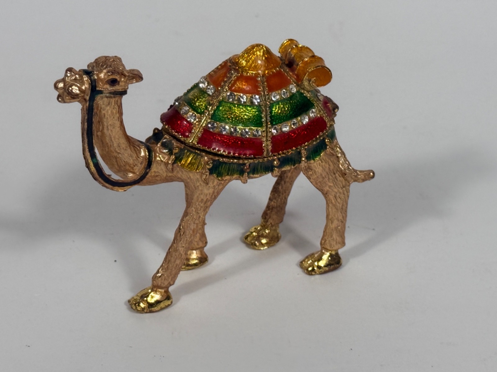 Vintage Camel Hinged Trinket Pill Box Jeweled Enamel Miniature Vintage Camel Hinged Trinket Pill Box Jeweled Enamel Miniature