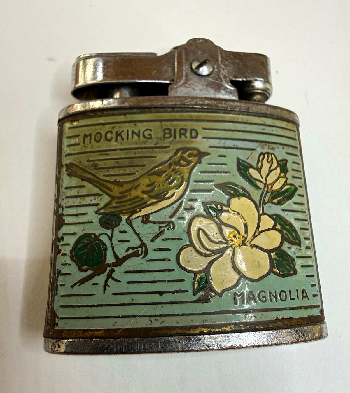 Vintage CMC Mississippi Map Pocket Cigarette Lighter Red/Silver Japan