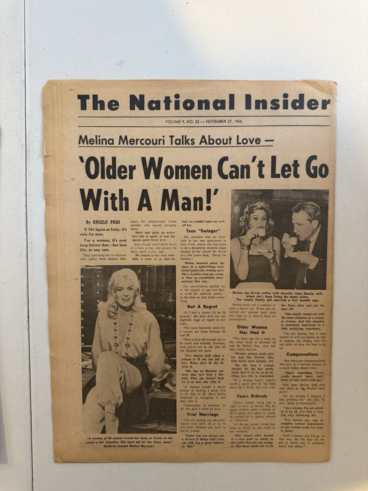 1966 Nov 27 The National Tattler Newspaper, Melina Mercouri,Rusty St. John VRN10