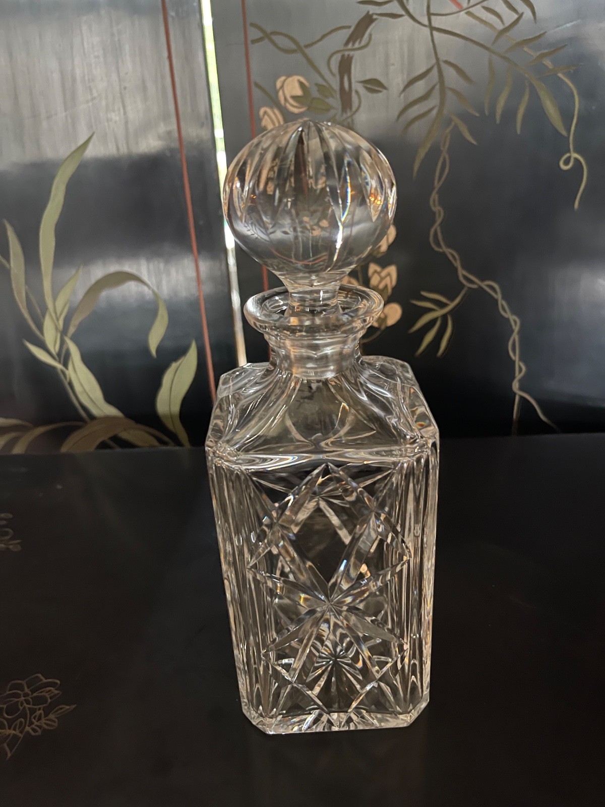 Vintage cut crystal decanter. Masculine square. Very hefty. 4 pounds. No chips