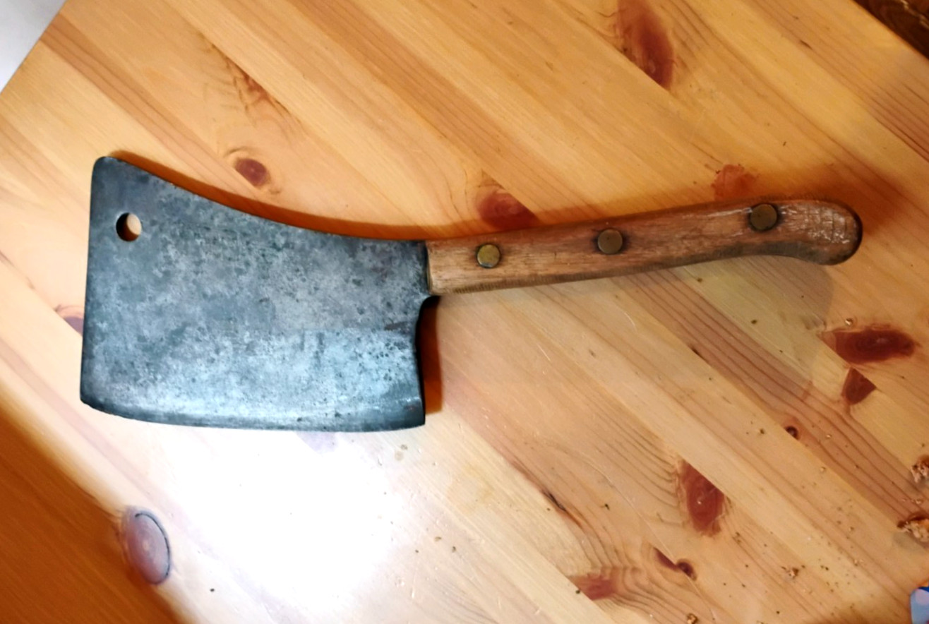 Vintage Foster Bros 8 Meat Cleaver Solid Steel Wood Handle Arrow Mark