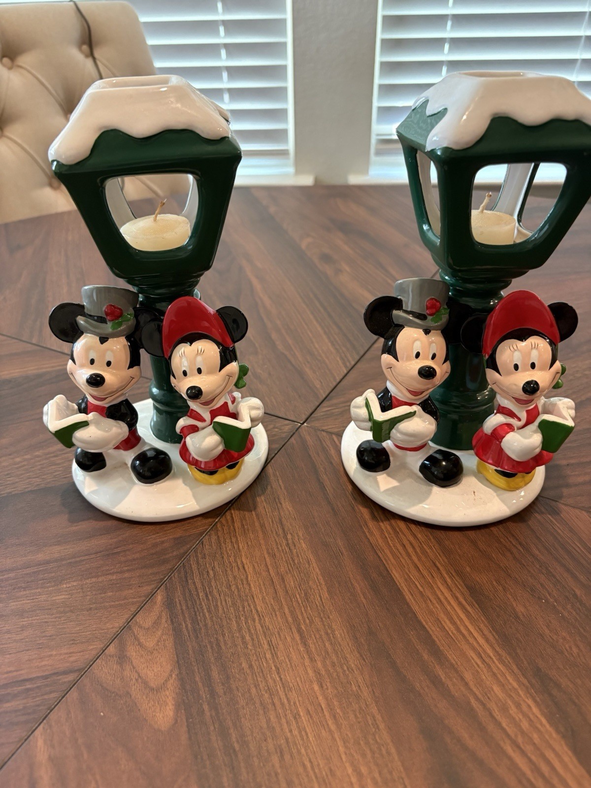 Walt Disney Candle Holder vtg Teleflora Mickey Minnie Mouse Figurine Christmas 