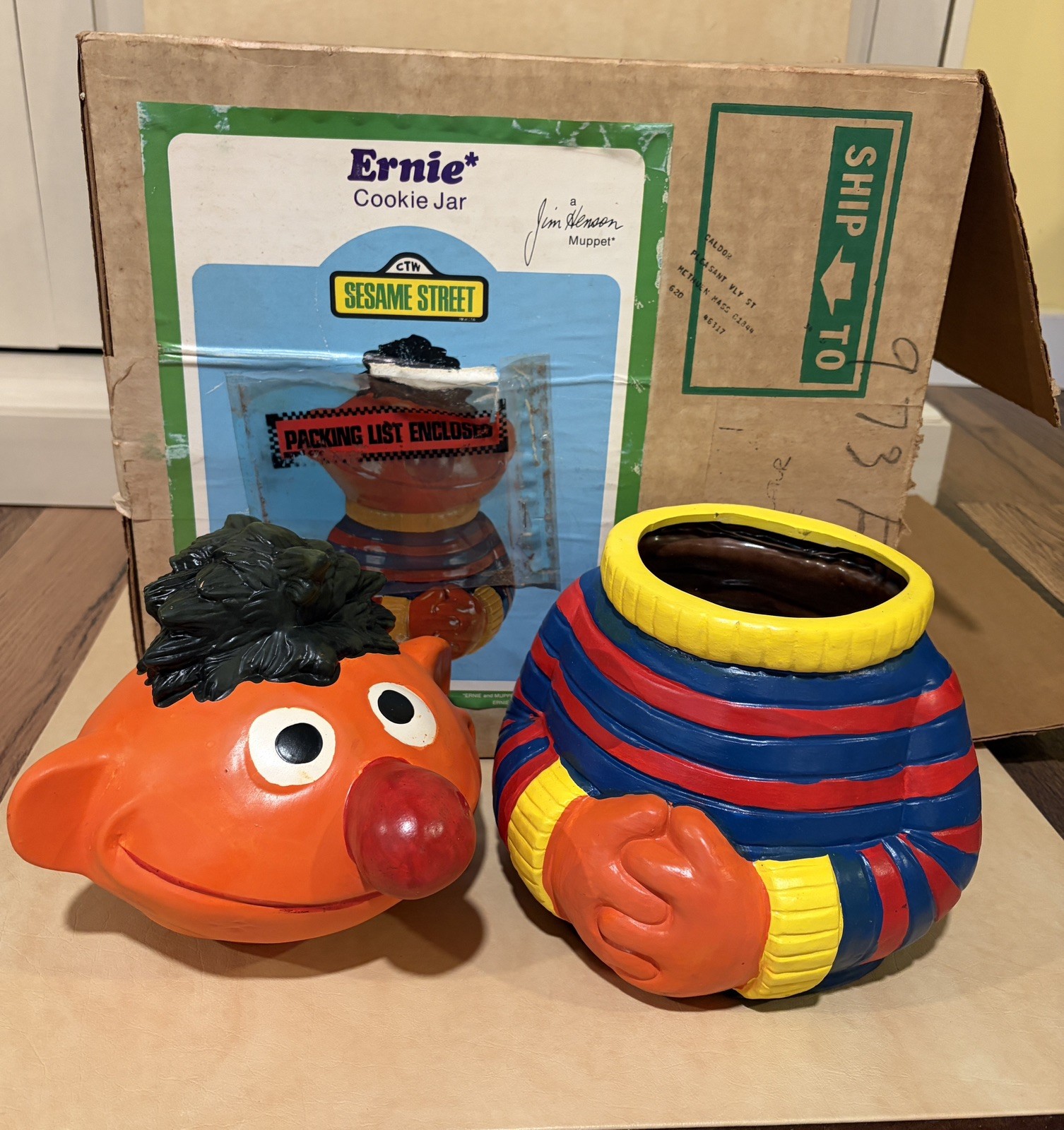VTG Sesame Street ERNIE Ceramic Cookie Jar Jim Henson Muppets Inc 973 NIB