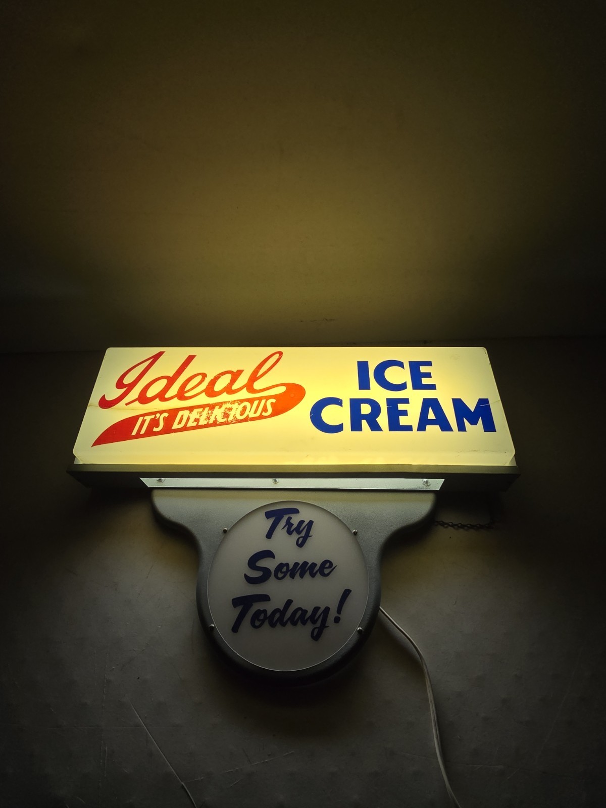 Vintage Ideal Ice Cream Advertising Lighted Tear Drop Sign