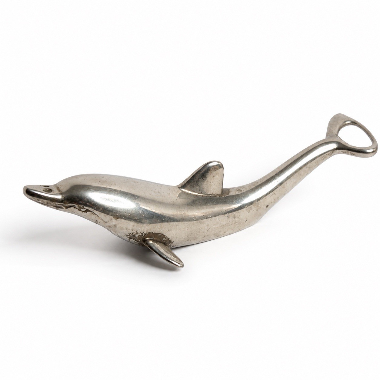 Vintage MCM Silver Tone Dolphin Bottle Opener Metal Barware Coastal Decor