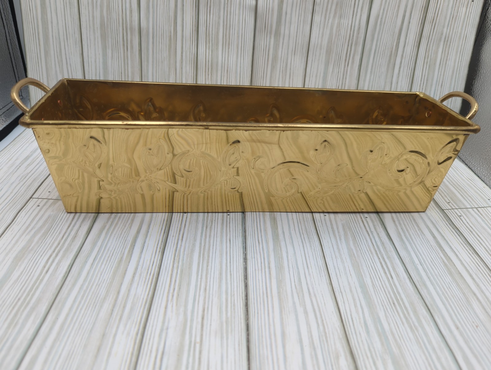 Vintage Hosley Classic Brass Planter Box Rectangular Embossed Floral Window 16\ Vintage Hosley Classic Brass Planter Box Rectangular Embossed Floral Window 16\