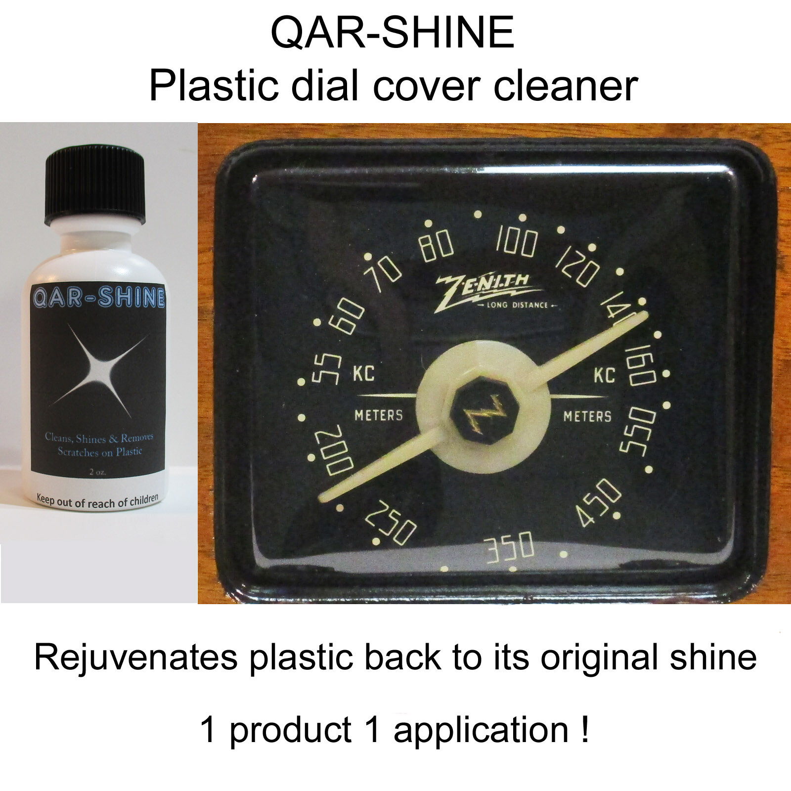 QAR-SHINE Plastic Dial Cover Cleaner -Restore the Lens on Your Antique Radio 2oz