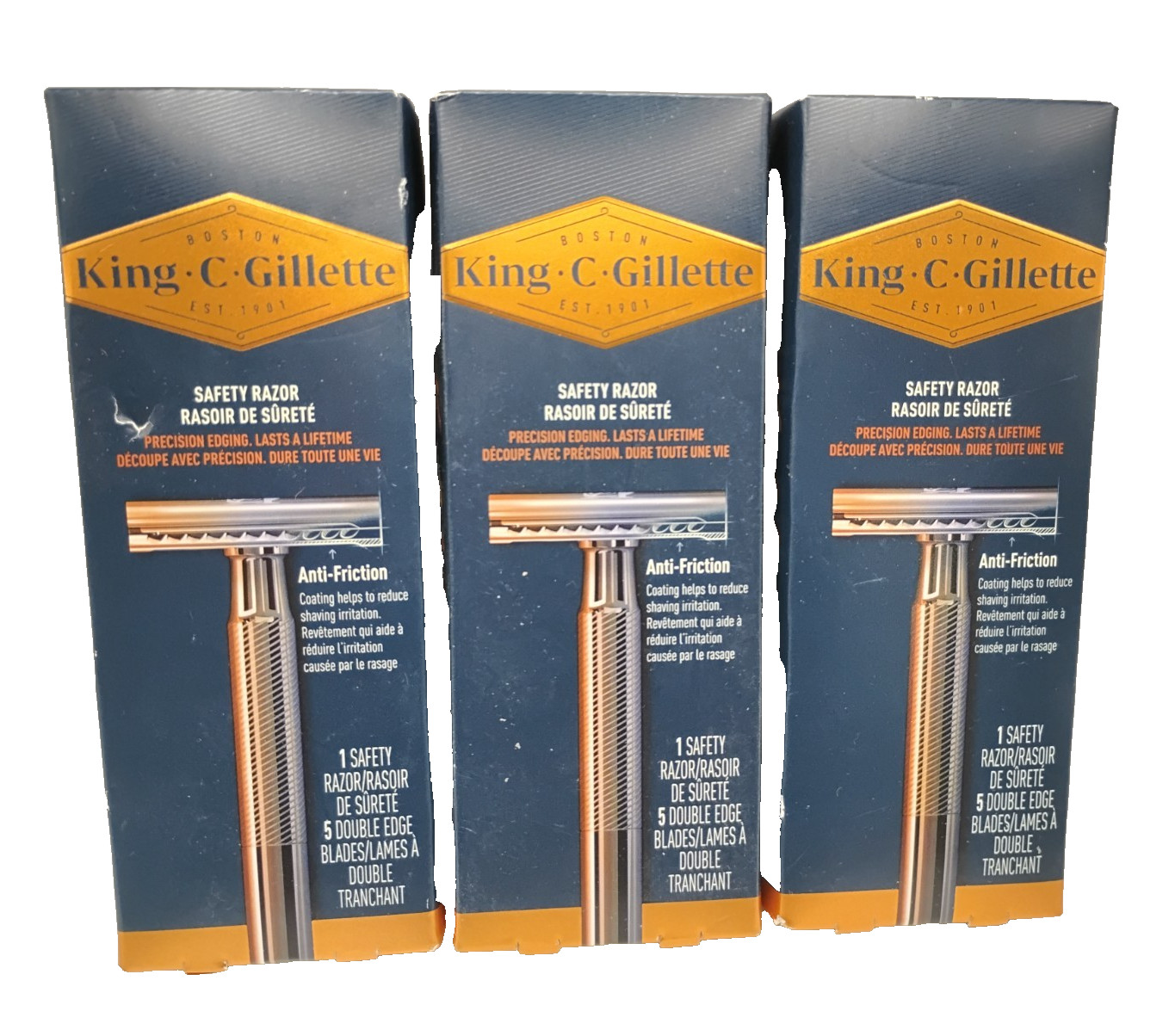 3X NEW King C Gillette Men\'s Double Edge Safety Razor + 5 Refill Blades