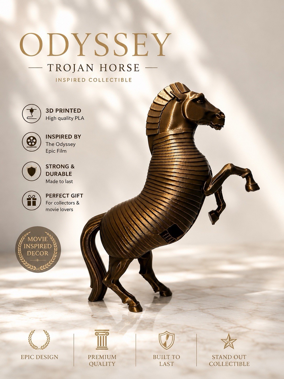 Trojan Horse Figurine, The Odyssey Movie Inspired, Mythology Statue, Decor 4.5in