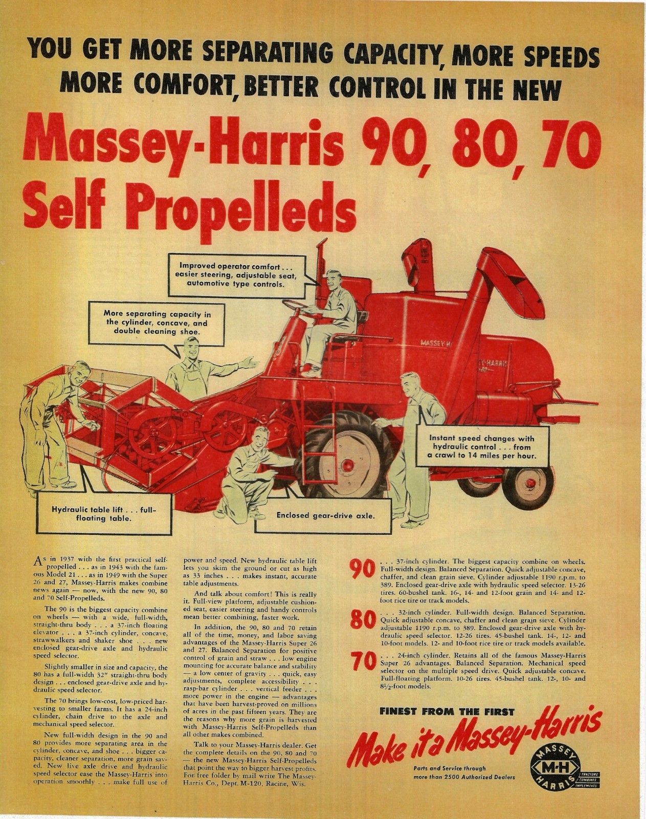 Ad Massey Harris Model 70 80 90 Self-Propelled Combines