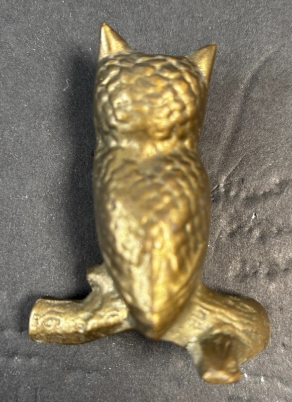 Brass Owl Perched on Tree Branch 2.5 x 2 Inches