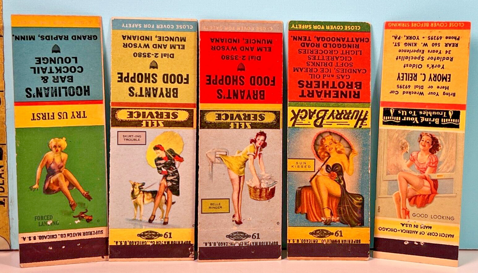 1945 Pinup Matchbook Lot of 5: Gil Elvgren🔥 MBPUG-8