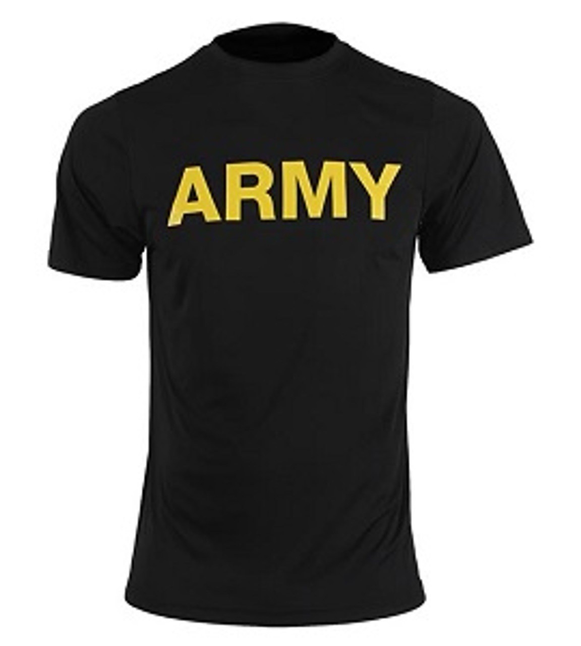 MEDIUM US ARMY ISSUE SHORT SLEEVE PT SHIRT ATHLETES T-SHIRT BLACK/GOLD UNIFORM