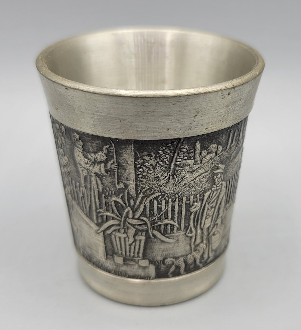 Vintage Rein Zinn Bleifrei Germany Pewter Embossed Shot Glass