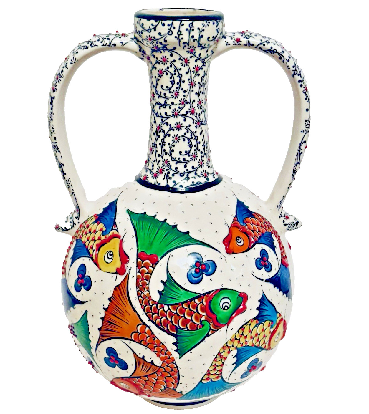 Vintage Hand Crafted Mert El Sanatlari Signed Turkish Iznik Style Bottle Vase