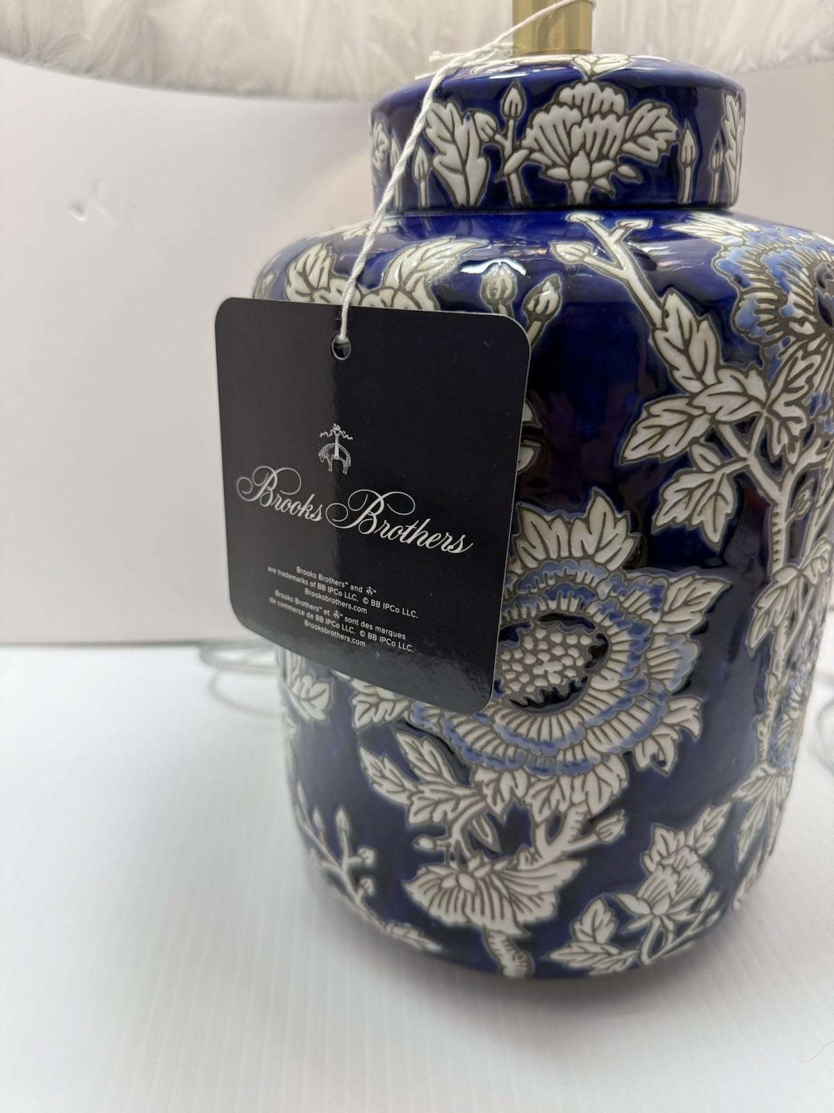 brooks brothers Blue/white Flowered Tea Caddy Chinoiserie Lamp W Shade New 22 In