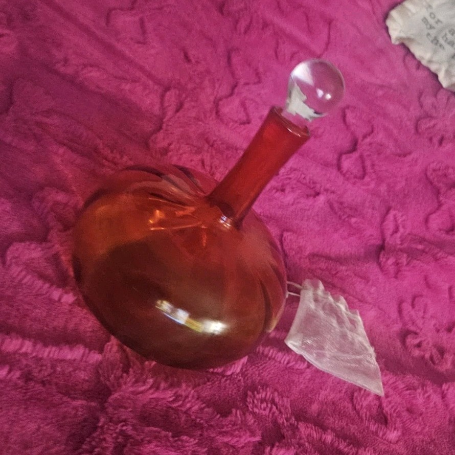 1965 blenko vintage Mcm tangerine amberina glass decanter with stopper