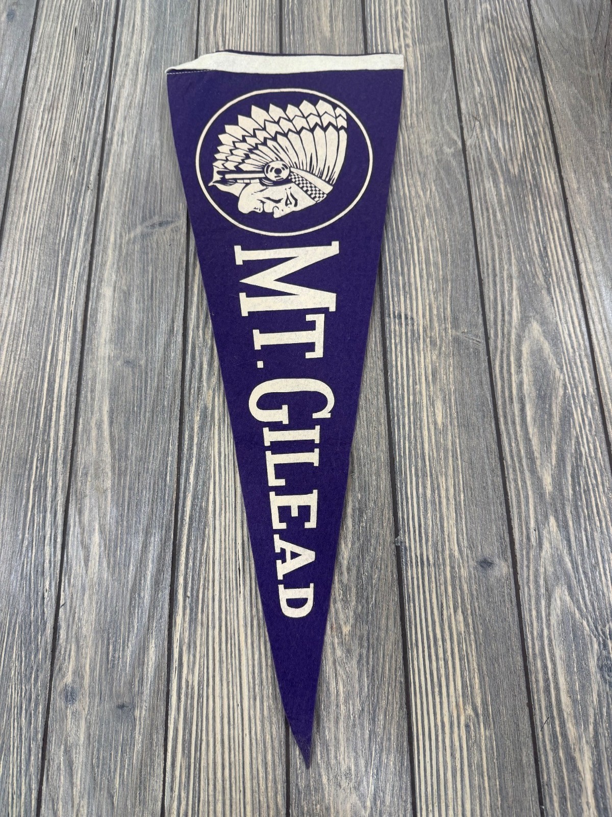 Vintage Mt. Gilead Felt Pennant With Native American Headdress Graphic