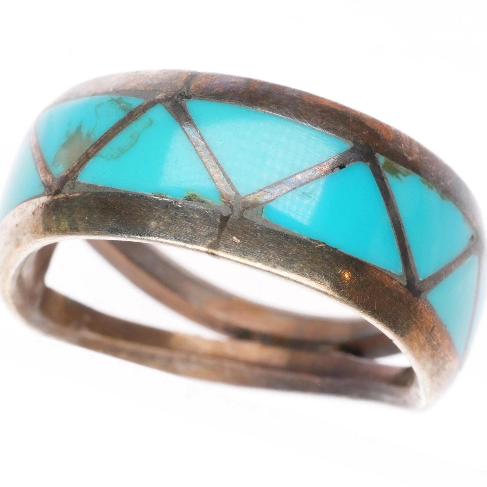 sz9.25 vintage Peshlakai Navajo sterling silver flush inlay turquoise ring sz9.25 vintage Peshlakai Navajo sterling silver flush inlay turquoise ring