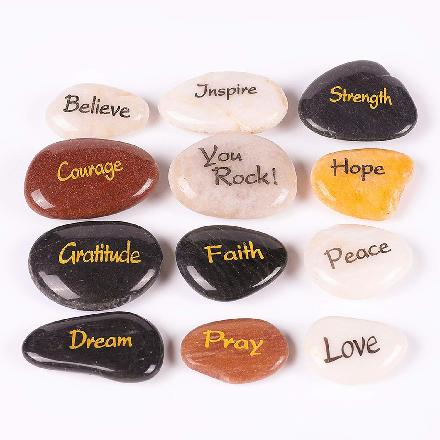 12 Engraved Inspirational Stones, Pocket Size Highly Polished