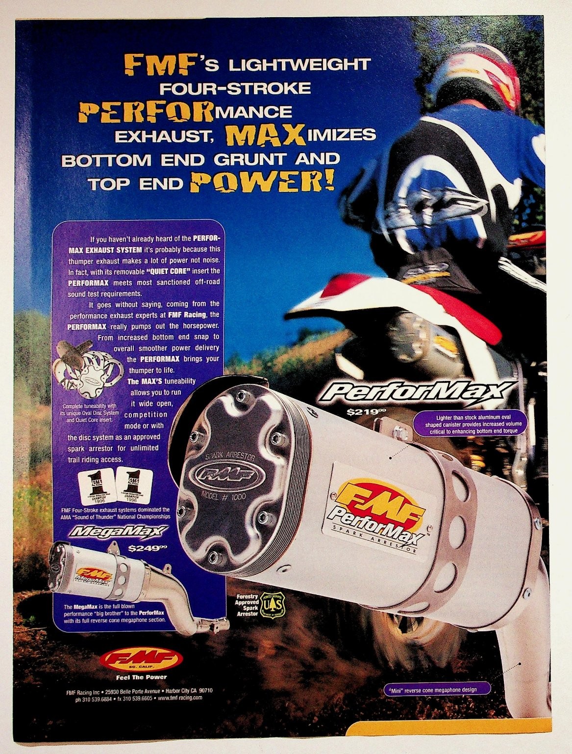FMF Racing Vintage Magazine Ad 1996 Motocross Dirt Bike Exhaust PerforMax