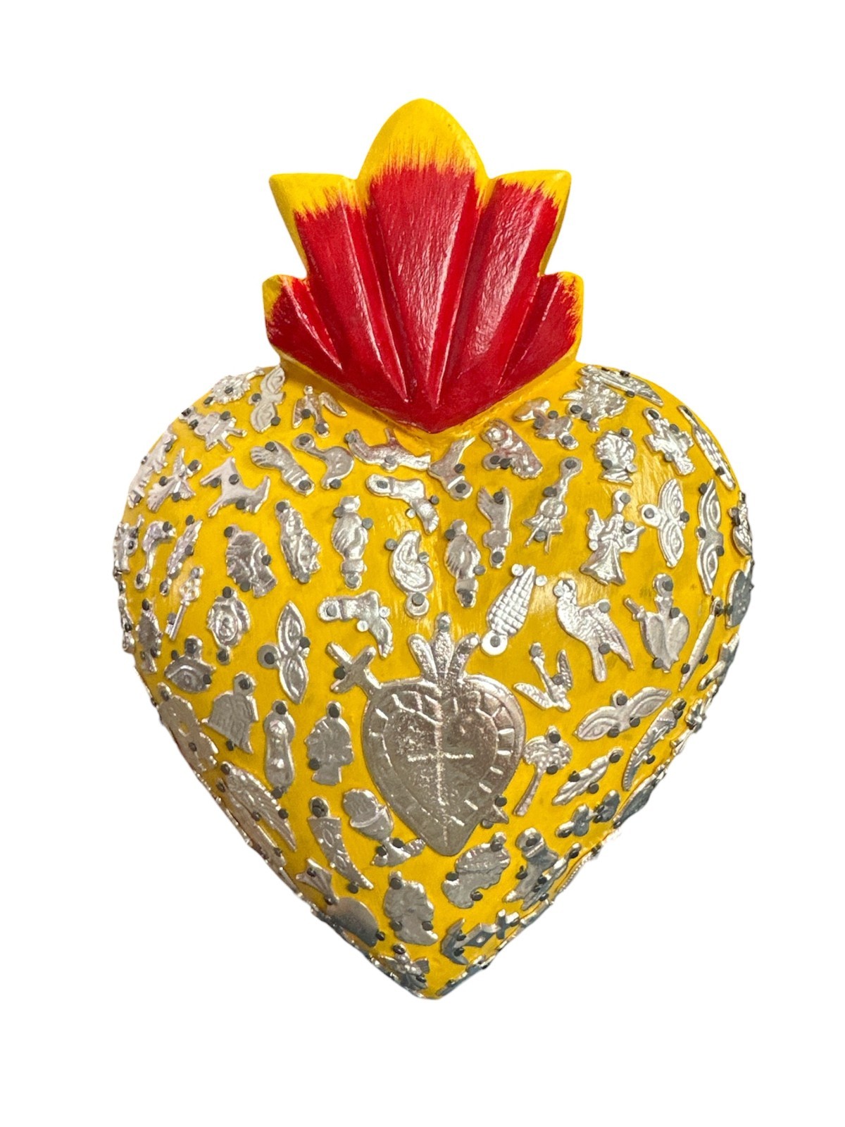 HANDMADE  MILAGROS WOOD SACRED HEART  , MEXICAN FOLK ART  , 10
