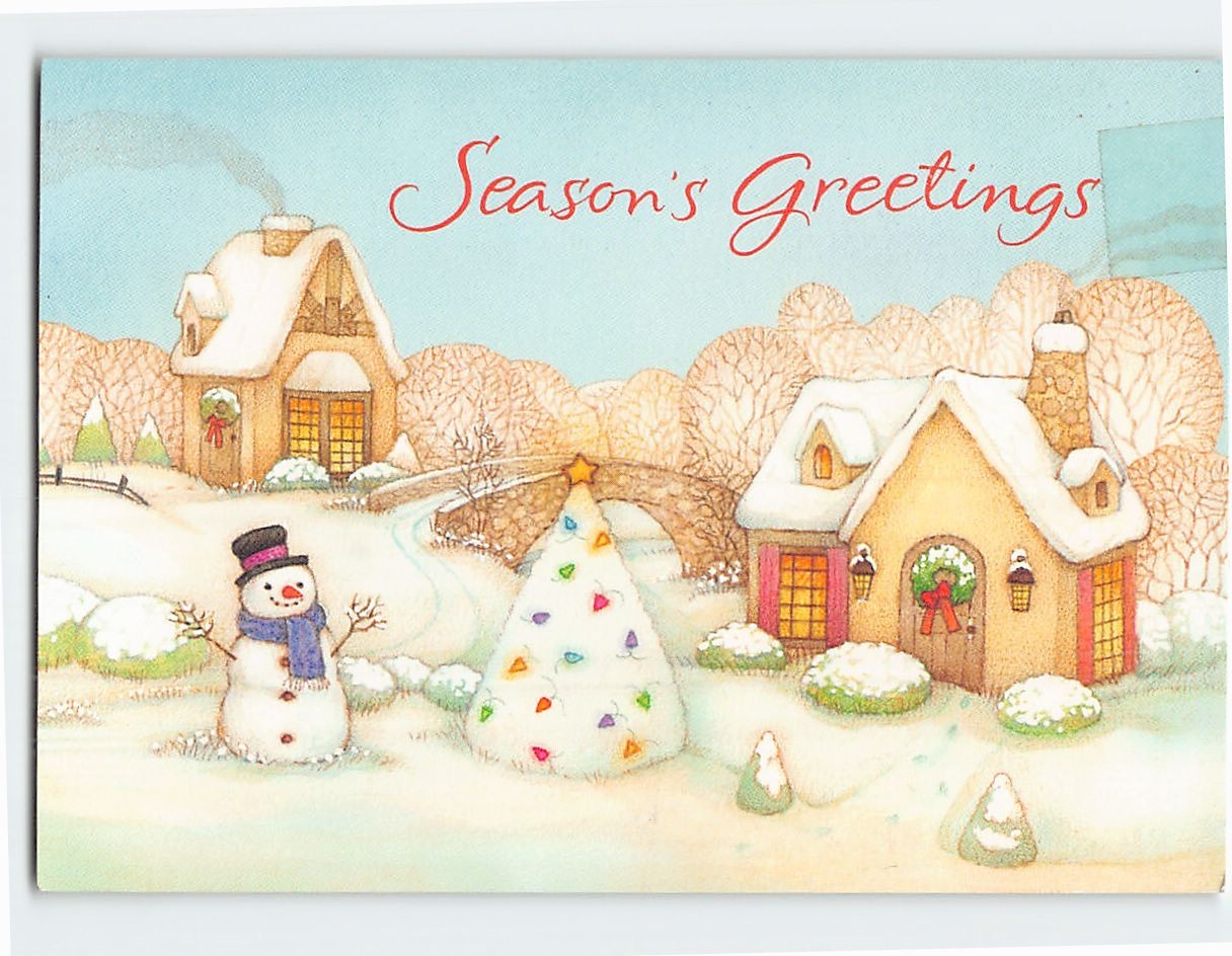 Postcard Season\'s Greetings Winter Scene Art Print