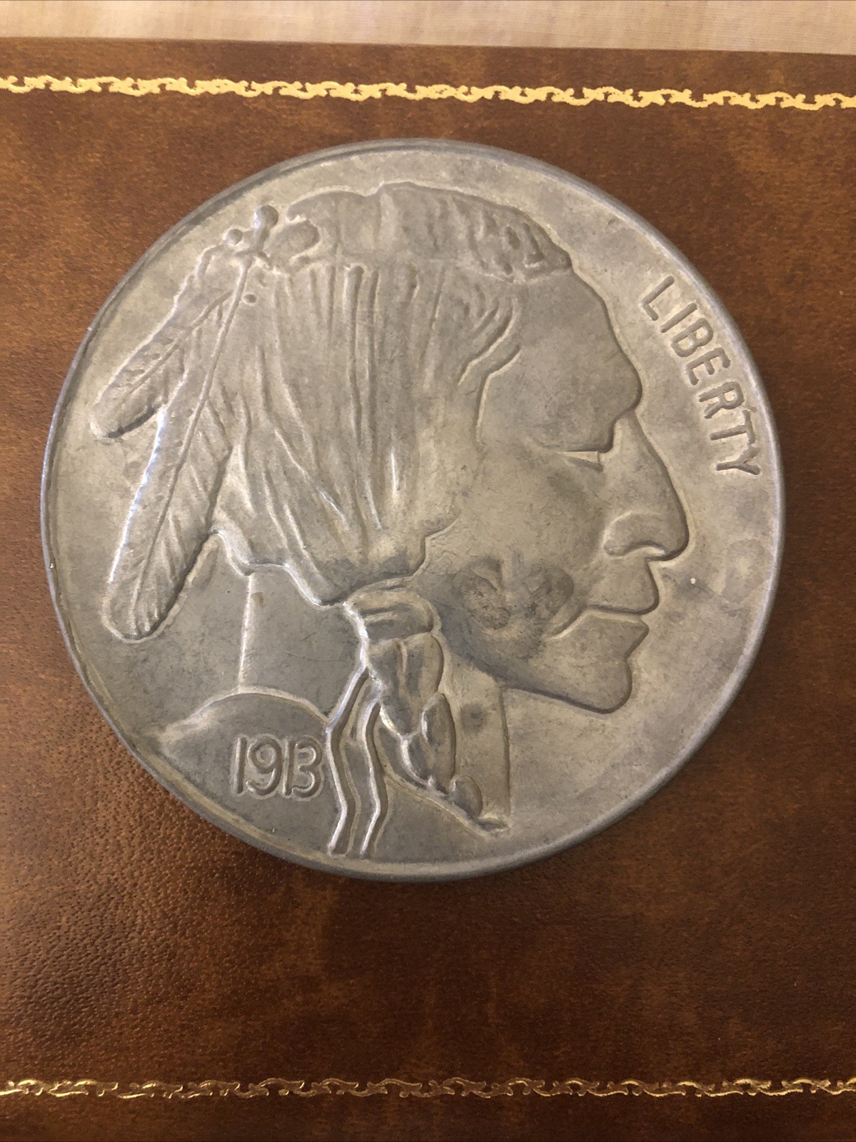 Buffalo Nickel Paperweight Collector HUGE Solid Metal Indian 3” Native American