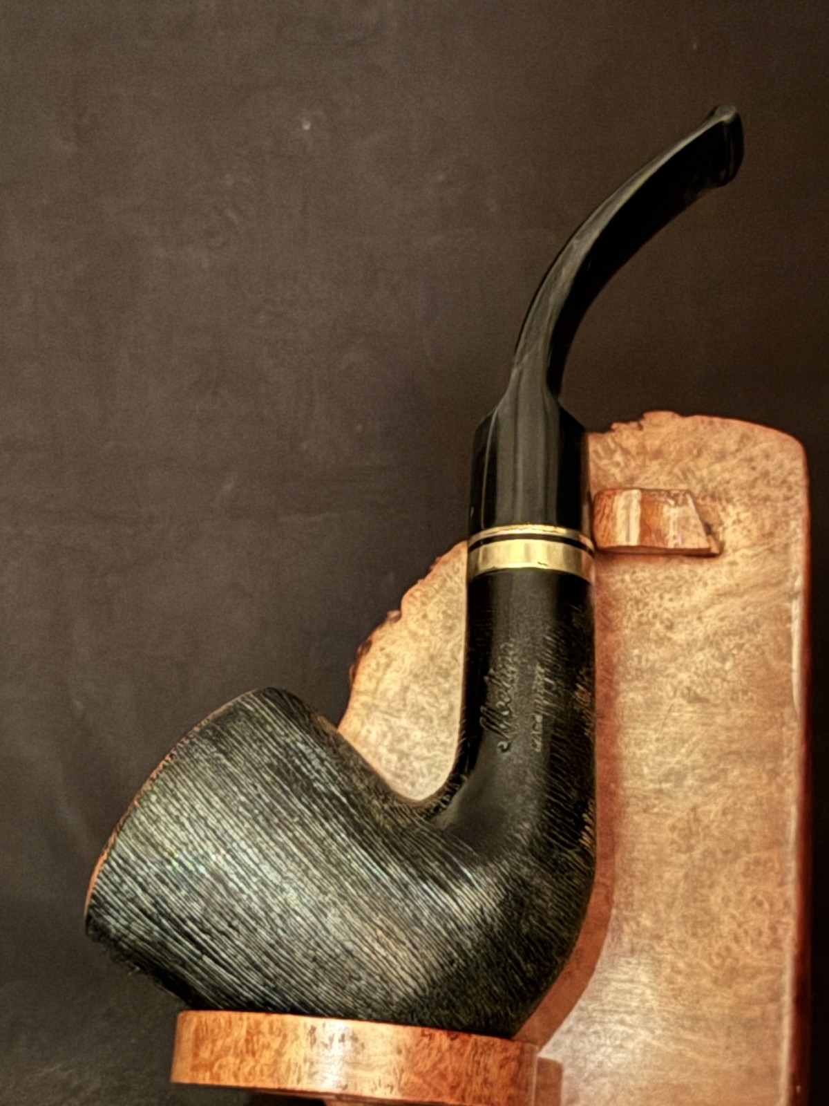 Molina Made in Italy Bent Dublin Rustic Silk Brush Finish Vulcanite Saddle Stem
