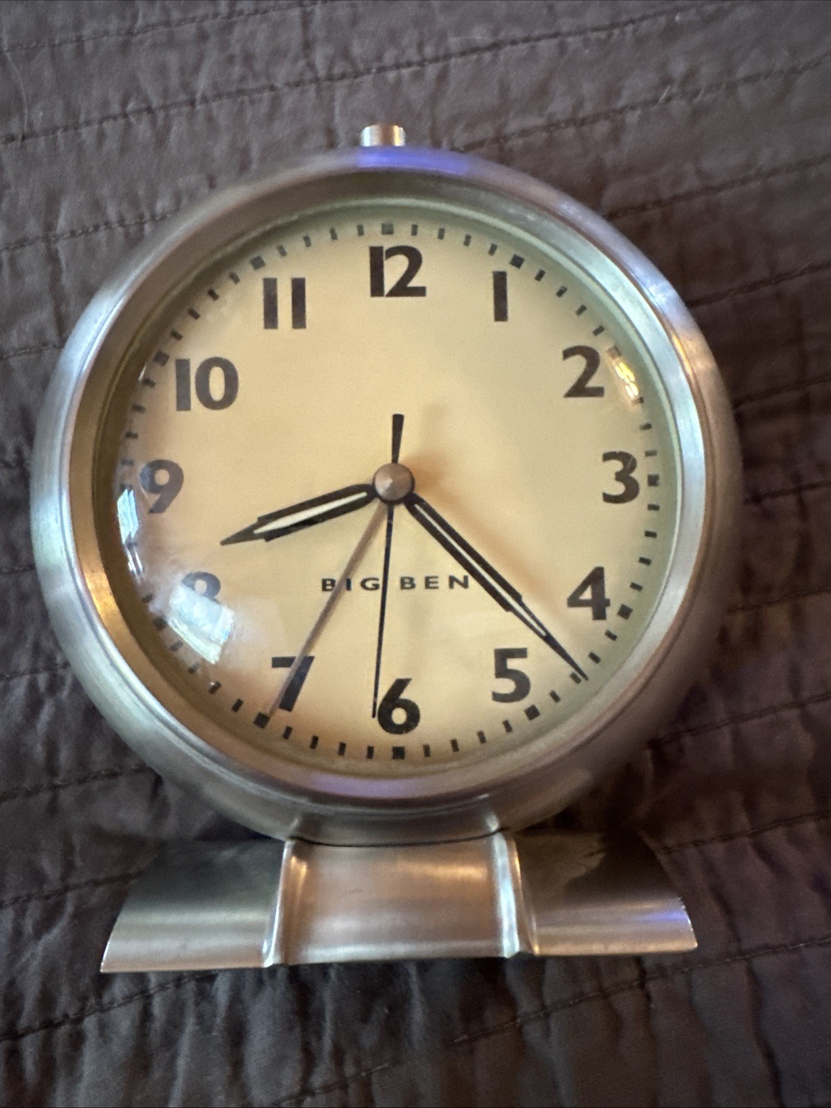 Vintage Big Ben Westclox Alarm Clock Brushed Silver Nickel Desk Tabletop- WORKS