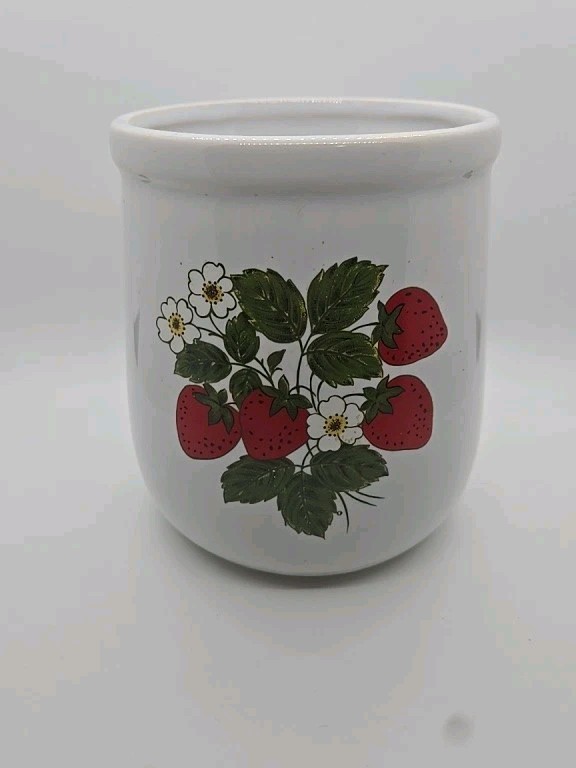 Vtg 1970s McCoy Pottery Strawberry Blossom Cookie Jar Canister 7